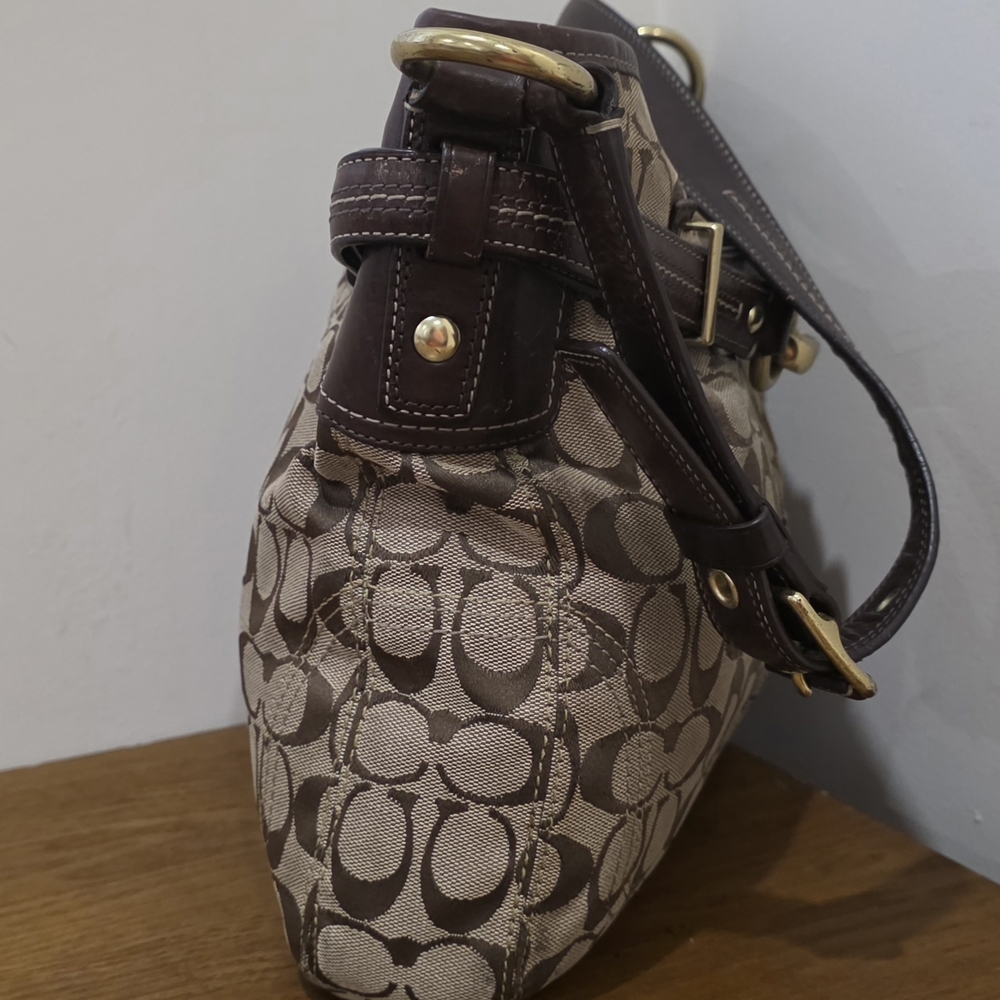 Coach Brown Signature Canvas Shoulder Bag with Gold Hardware - Picture 8 of 14